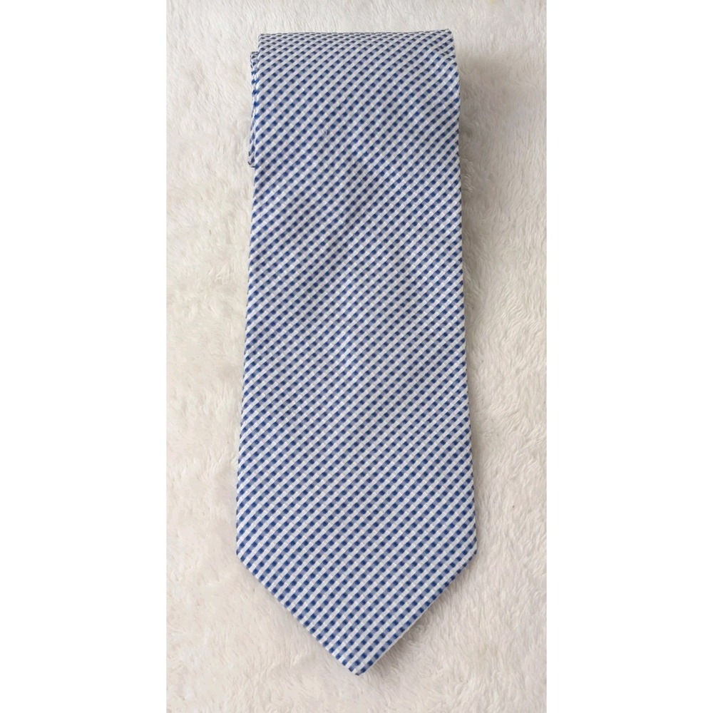 Jhane Barnes Silk Tie Blue White Micro Check Pattern Classic Men's Necktie